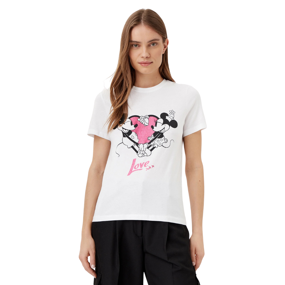 ONLY Bela Ženska Majica MICKEY VALENTINE Love